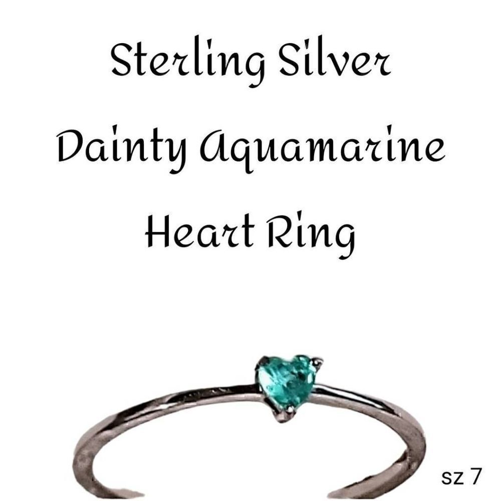 Sterling Silver Delicate Aquamarine Heart Crystal Ring BRAND NEW sz 7